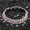 13mm Pink CZ Cuban Link Chain Bracelet for Women Hip Hop Rapper Iced Out Bling Necklace RTS Jewelry Gift