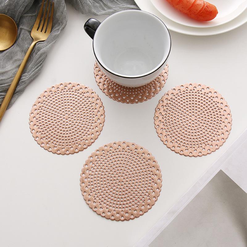 

1 Round Hollow Cup Mat PVC Coffee Cup Insulation Mat Table Mat Christmas Creative Decoration Kitchen Accessory Drink Items