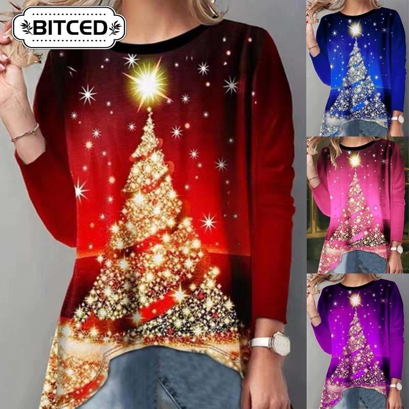 BITCED Bluse e Camicie Casual da Donna alla Moda a Manica Lunga con Scollo a O