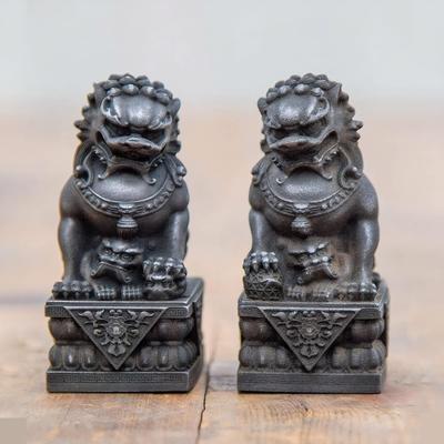 Cute Mini Shisa of Made of Synthetic Chinese Lion Good Feng Protection from and Lucky Charms Figurines, 8.3cm (Set 2) Resin, Figurines, Luck, Shui,