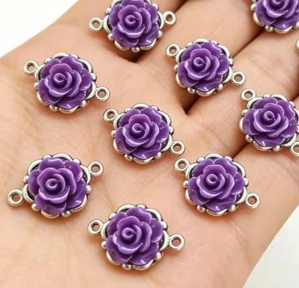 8Pcs Silver Color Red Rose Flower Charm Connectors For Jewelry Making Bracelet Accessories Diy Craft