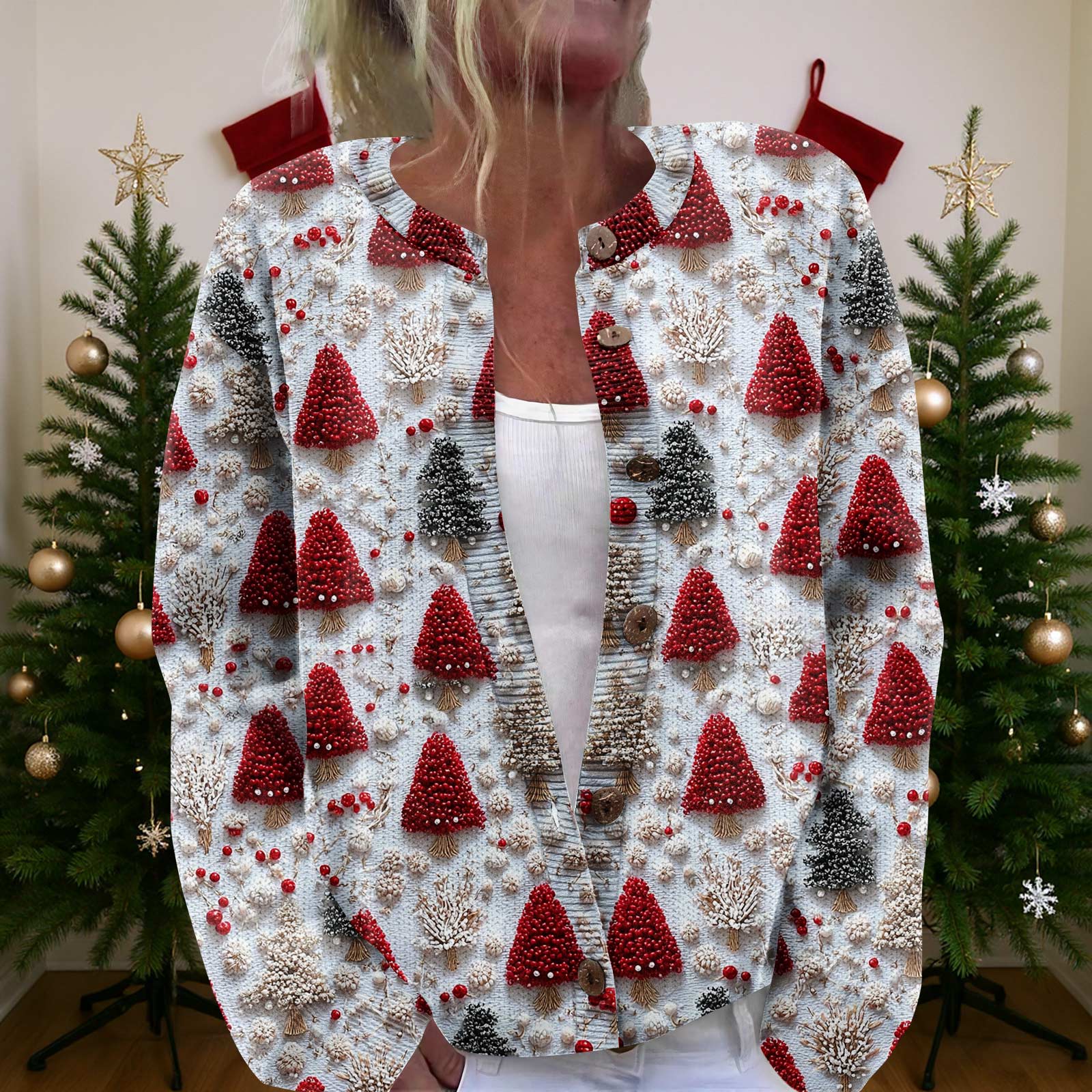 

Женский рождественский свитер Милый забавный рождественский свитер Осень и зима Свитер с длинным рукавом вязаный L красный