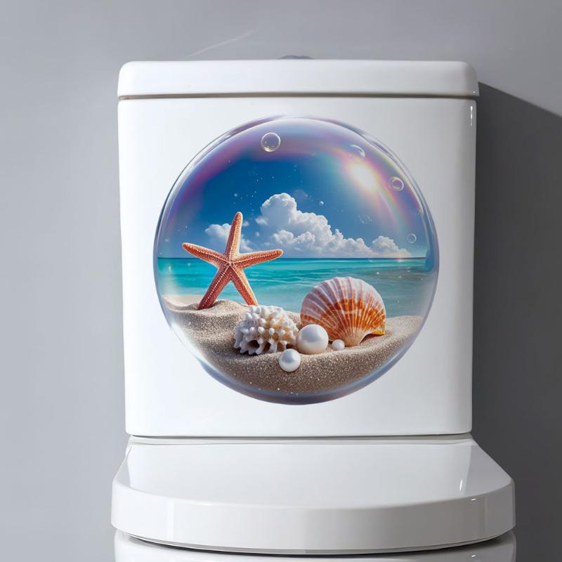 Waterproof Self Adhesive Ocean Themed Toilet Sticker Removable PVC Decal for Bathroom Home Wall Decor Universal Size A2