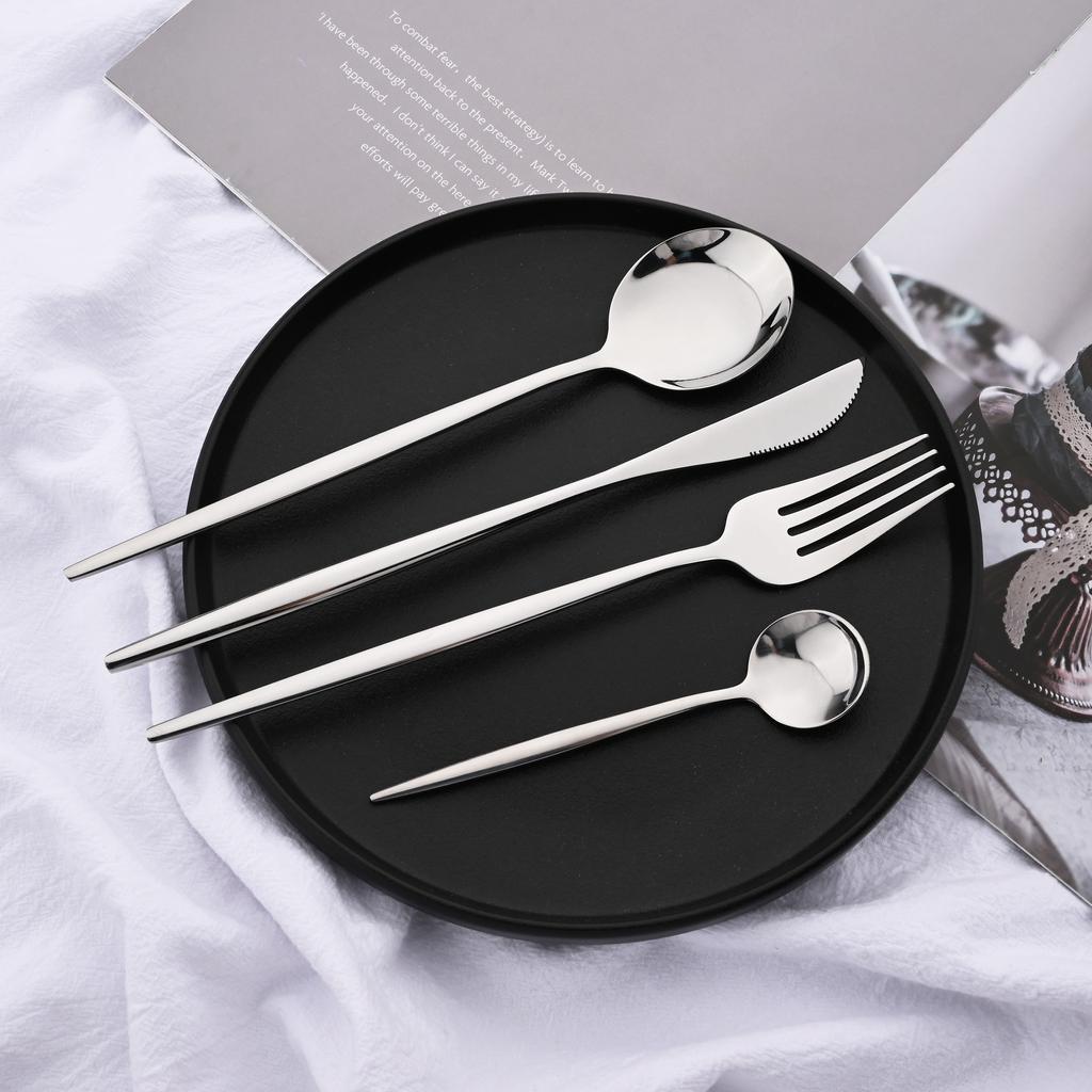 24Pcs Dinnerware Set Stainless Steel Tableware Knife Fork Tea Spoon Cutlery Set Silverware Kitchen Flatware Set For 6