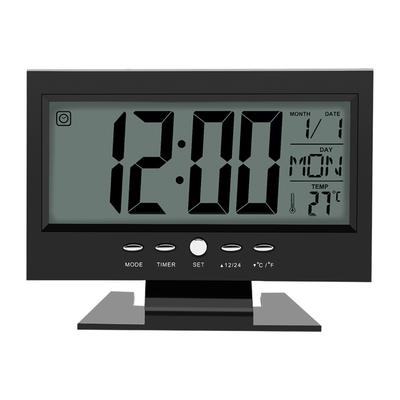 LCD Digitální Zvukový Senzor Stolní Budík s Kalendářem a Zobrazením Teploty Černý