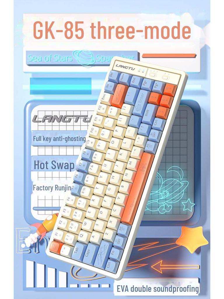 Langtu GK65/85/102 Bluetooth Wireless Mechanical Gaming Keyboard, Three-Mode for Competitive Play and Office Use.