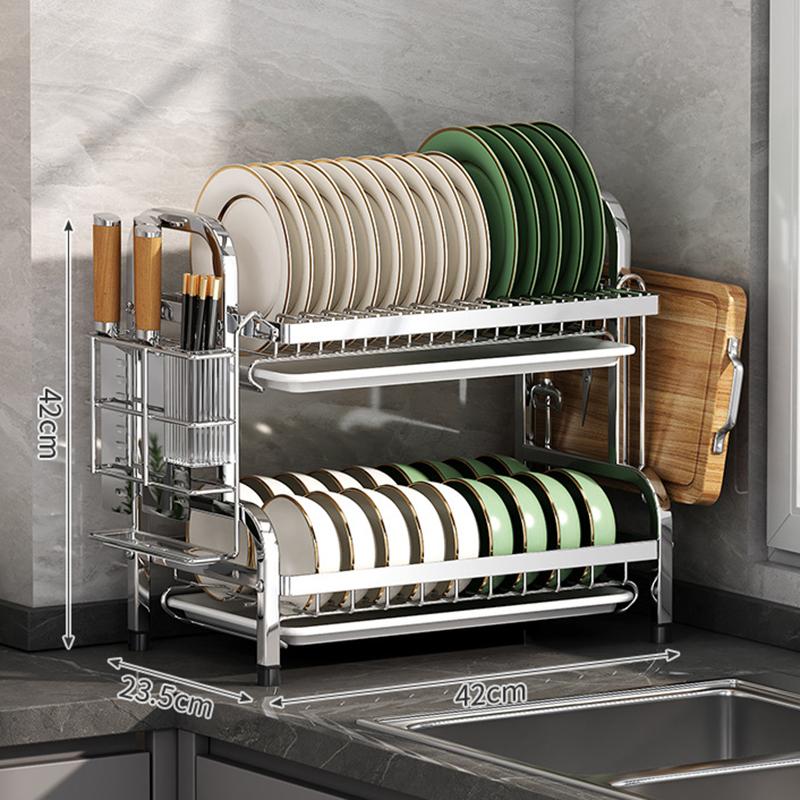 Dish Drying Rack Compact Kitchen Dish Rack Drainboard Set Large Rust-Proof Dish Drainer  Holder