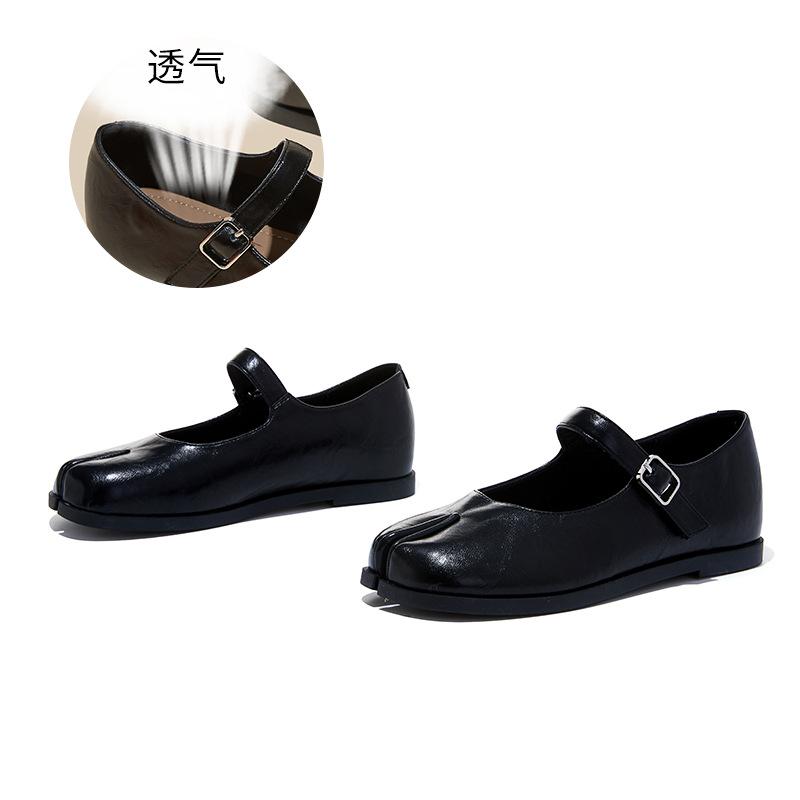 Sheepskin insoles split-toe shoes spring flat-soled shallow-mouth single shoes casual Mary Jane shoes women s shallow-mouth French single shoes 35 чёрный