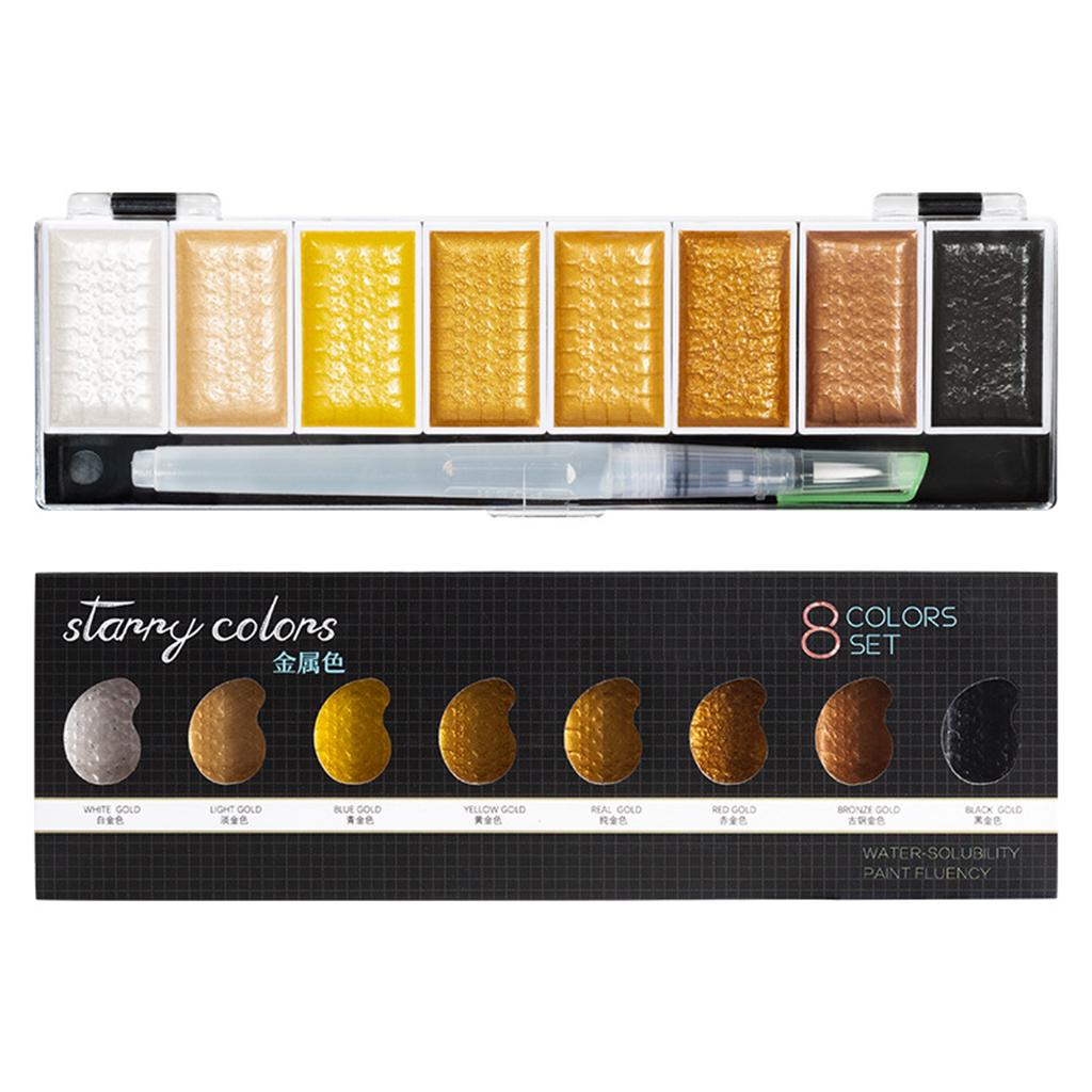 

5/Твердая акварельная металлическая золотая пигментная краска с кистью для художника, рисующего акварелью