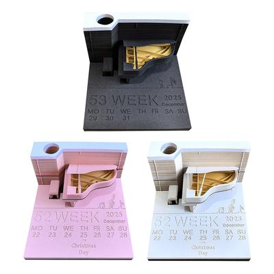 Klavier-Tischkalender 2025 Zeitstückkalender 3D-Kalender Papierschnitzkunst Notizblock Notizblock für die Schreibtischdekoration