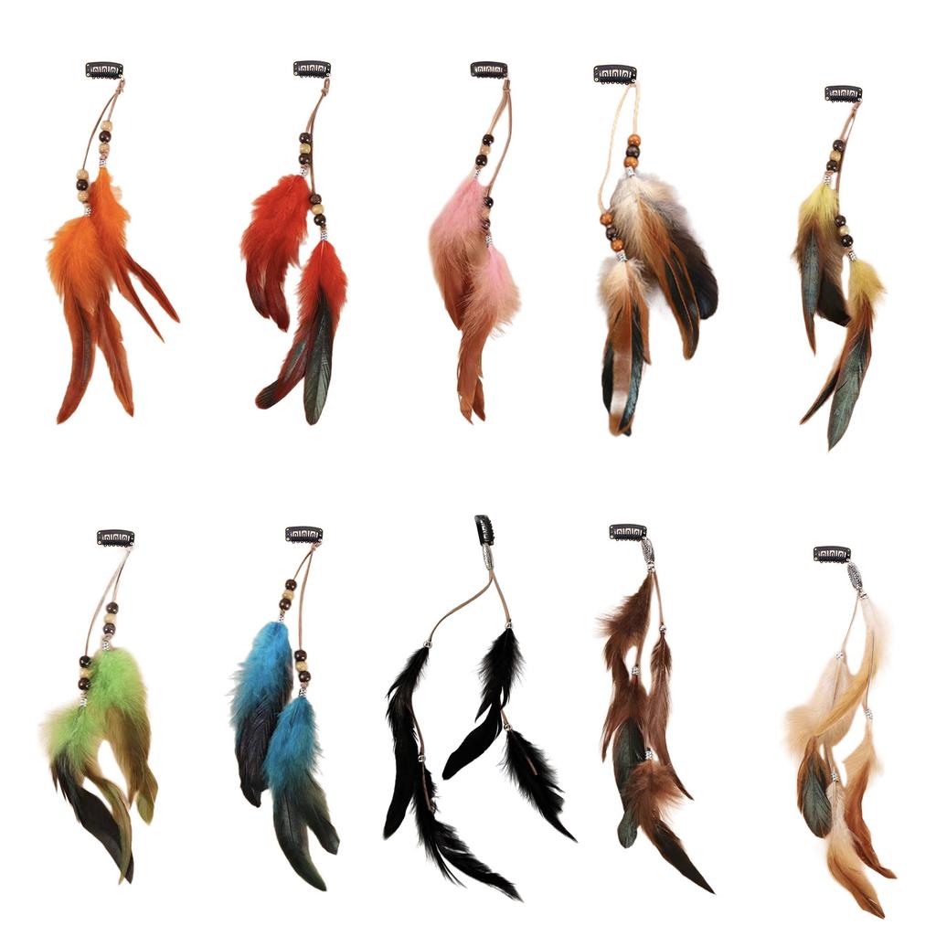 Bohemian Feather Tassels Hair Clip Long Headband for Women Vintage Ethnic Style Accessory for Festivals and Parties
