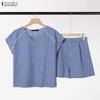 ZANZEA Women Short Sleeve Blouse and Shorts Grid Print Casual Two Piece Suit Sets