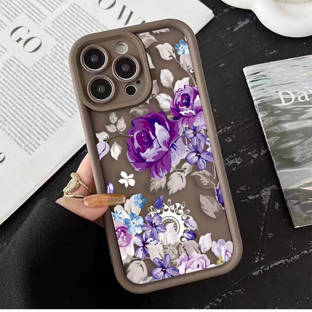 Belle Coque de Téléphone Fleurs Violettes Pour iPhone Apple 17 AIR 16 16E 11 12 13 14 15 XR Plus Pro Max Coque DIY Housse TPU antichoc