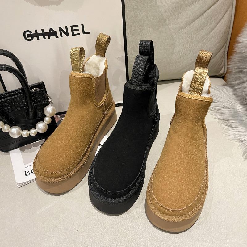 Mode Flach mit Knöchel Schneestiefel Winter Slipper Damen Schuhe im Angebot 2024 Hohe Qualität Runde Zehe Niedriger Absatz Einfarbig Nähte Damenstiefel