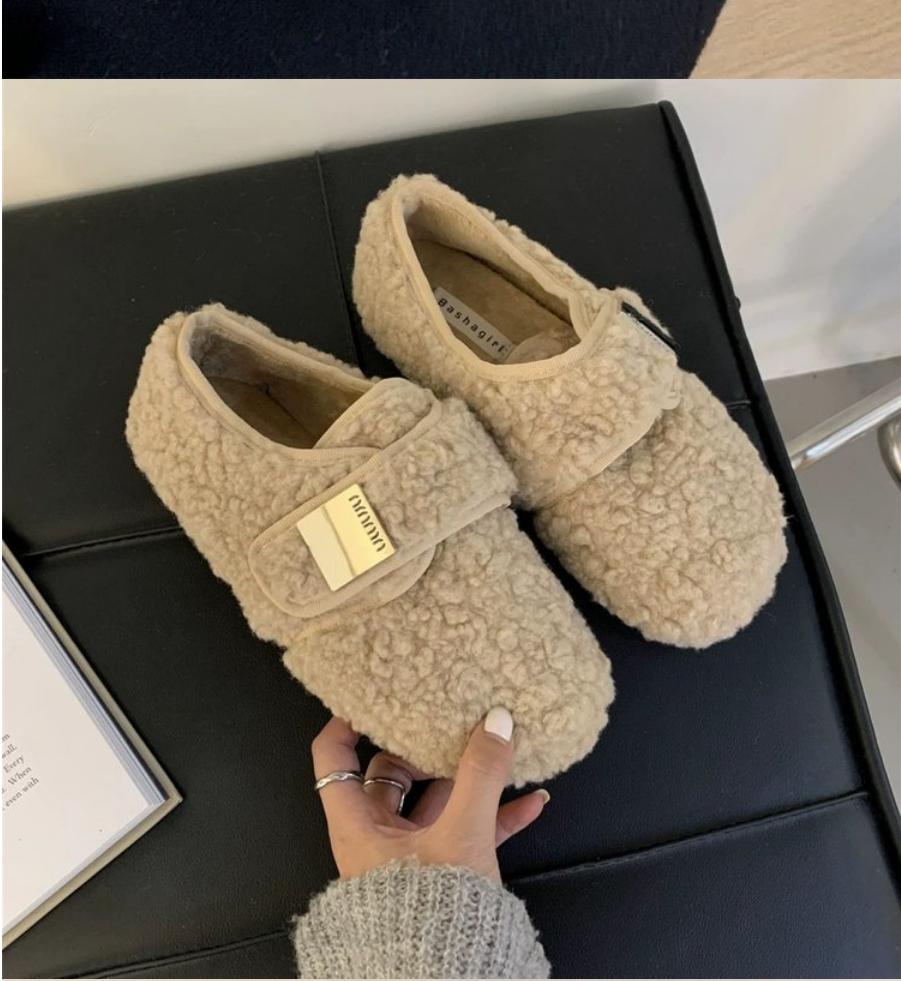 Fashion Women Shearling Flats Furry Lambswool Mocasines Mujer Warm Cotton Shoes Ladies Slip On Sheep Fur Lined Casaul Loafers Winter
