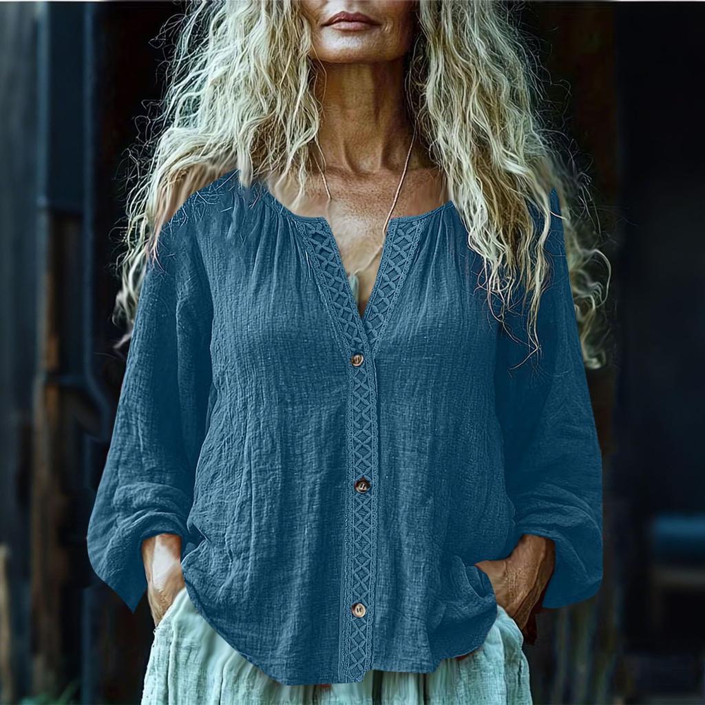 Fashion Women's Linen Shirt Casual Long Sleeved Top For Spring And Summer