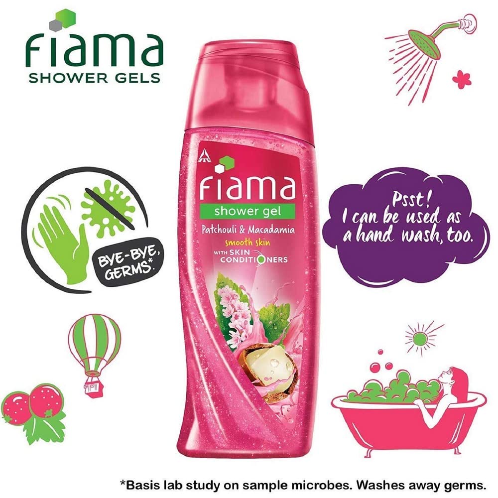 Fiama Shower Gel Patchouli & Macadamia, Body Wash With Skin Conditioners For Soft Glowing Skin, 250ml