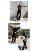 Calças de Jeans Micro-Flare Preto de Cintura Alta Femininas 2025 - Outono Modelador Ajuste Solto, Calças Versáteis Drapeadas até o Chão