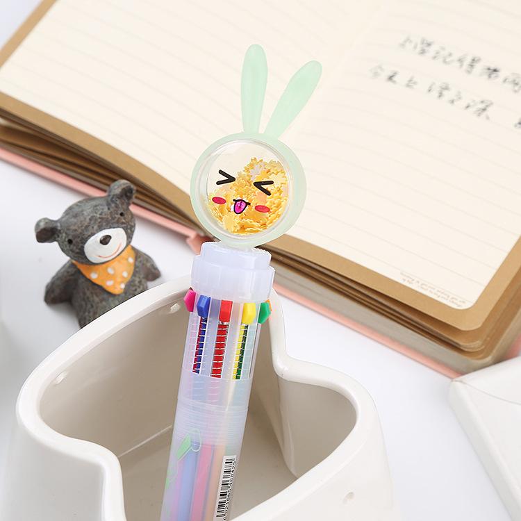 Creative Korean Style Multicolor Ballpoint Pen - 10 Vibrant Colors, Cartoon Design, Perfect Student Prizes & Small Gifts.