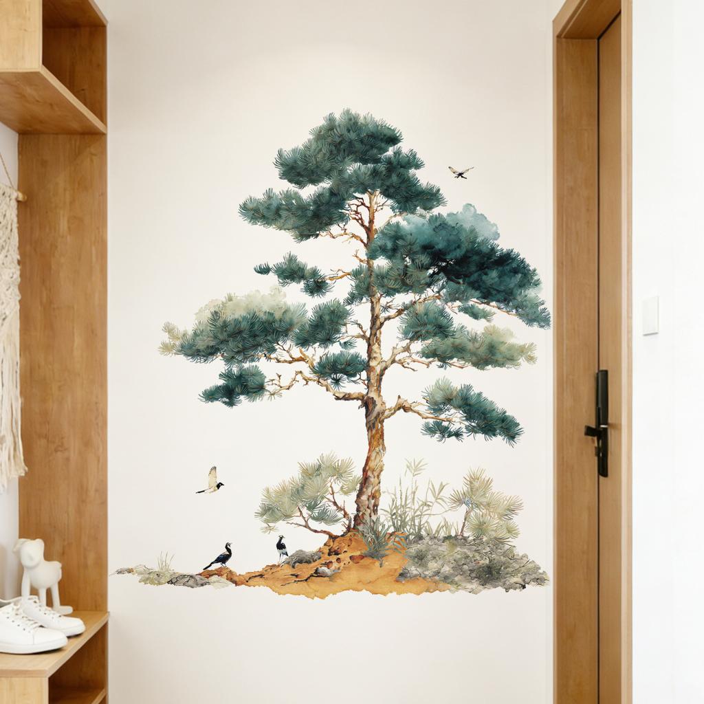 Bemalte Tuschemalerei Baum Wandaufkleber für Wohnzimmer, Eingangsbereich und Teestube.