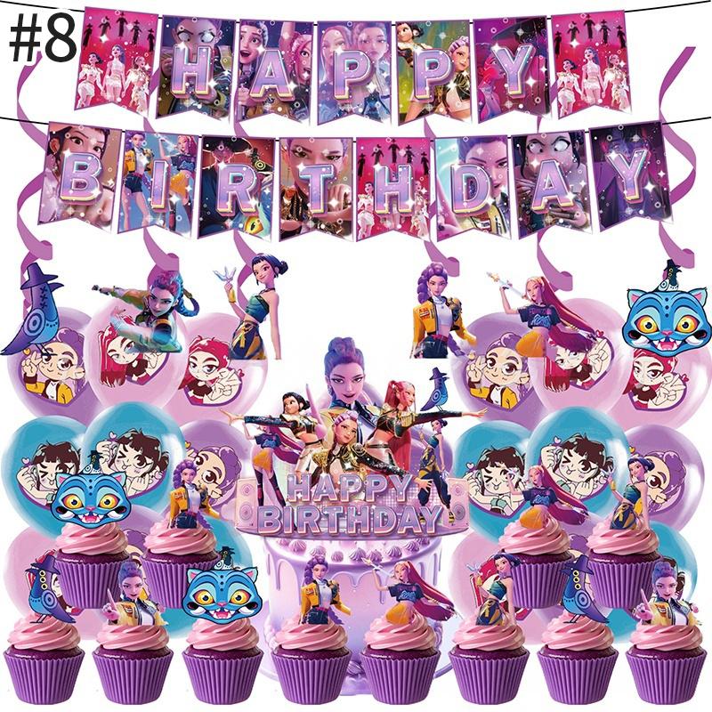 Demonœ Hunters Birthday Party Decor Tableware Banner Kids Birthday Balloon Cake Topper Decor  Kpop Anime Party Supplie Set