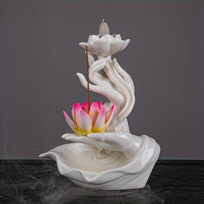 Lotus Backflow Incense Burner Holder Buddha's Hand Aromatherapy Furnace Incense Burner Ornaments Large Buddha Flower Sandalwood Incense Burner
