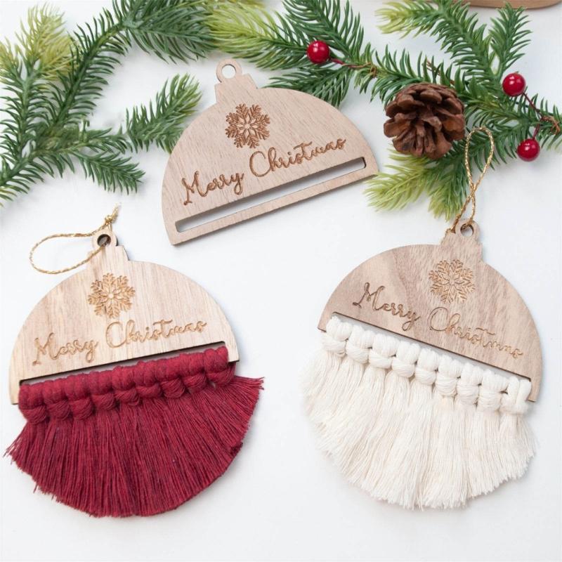 6pcs DIY Woven Rope Christmas Tree Ornaments Unfinished Wood Slices Decorations