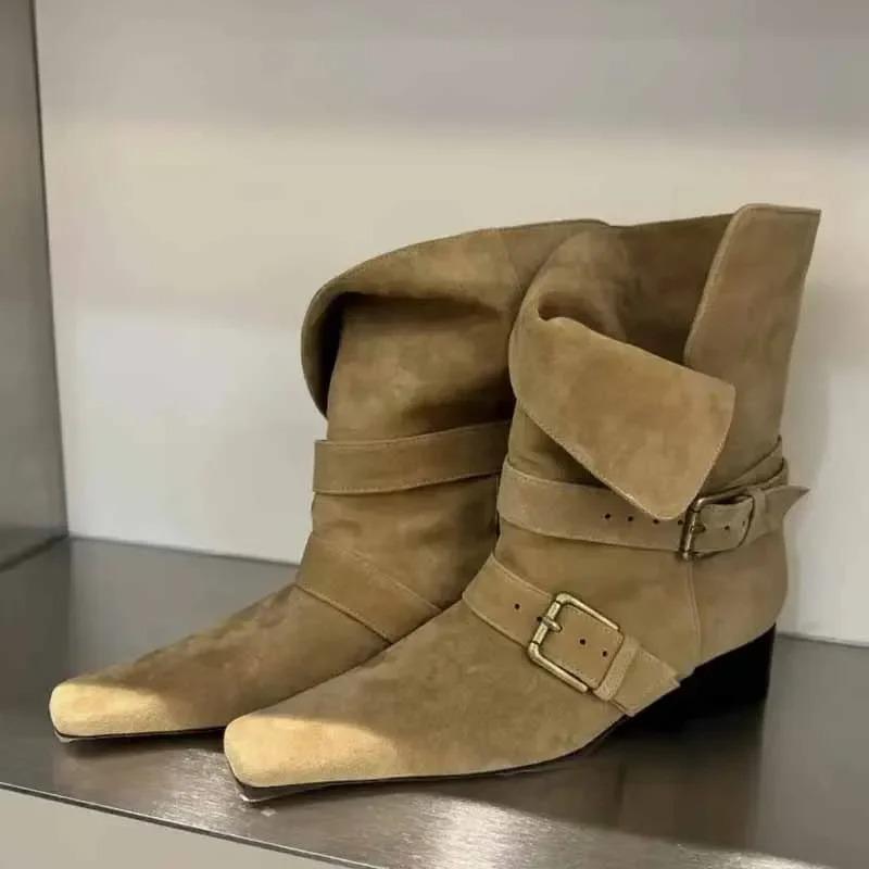 Pointed Toe Chunky Woman Ankle Boots Suede Fashion Designer Walking Shoes Women 2025 Trend Winter Eleglant Dress Mujer Zapatos