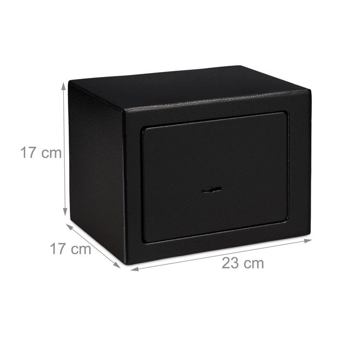 Relaxdays coffre-fort avec clé, panneton double, fixation au mur ou au sol, petit coffre-fort, hlp: 17x23x17, noir