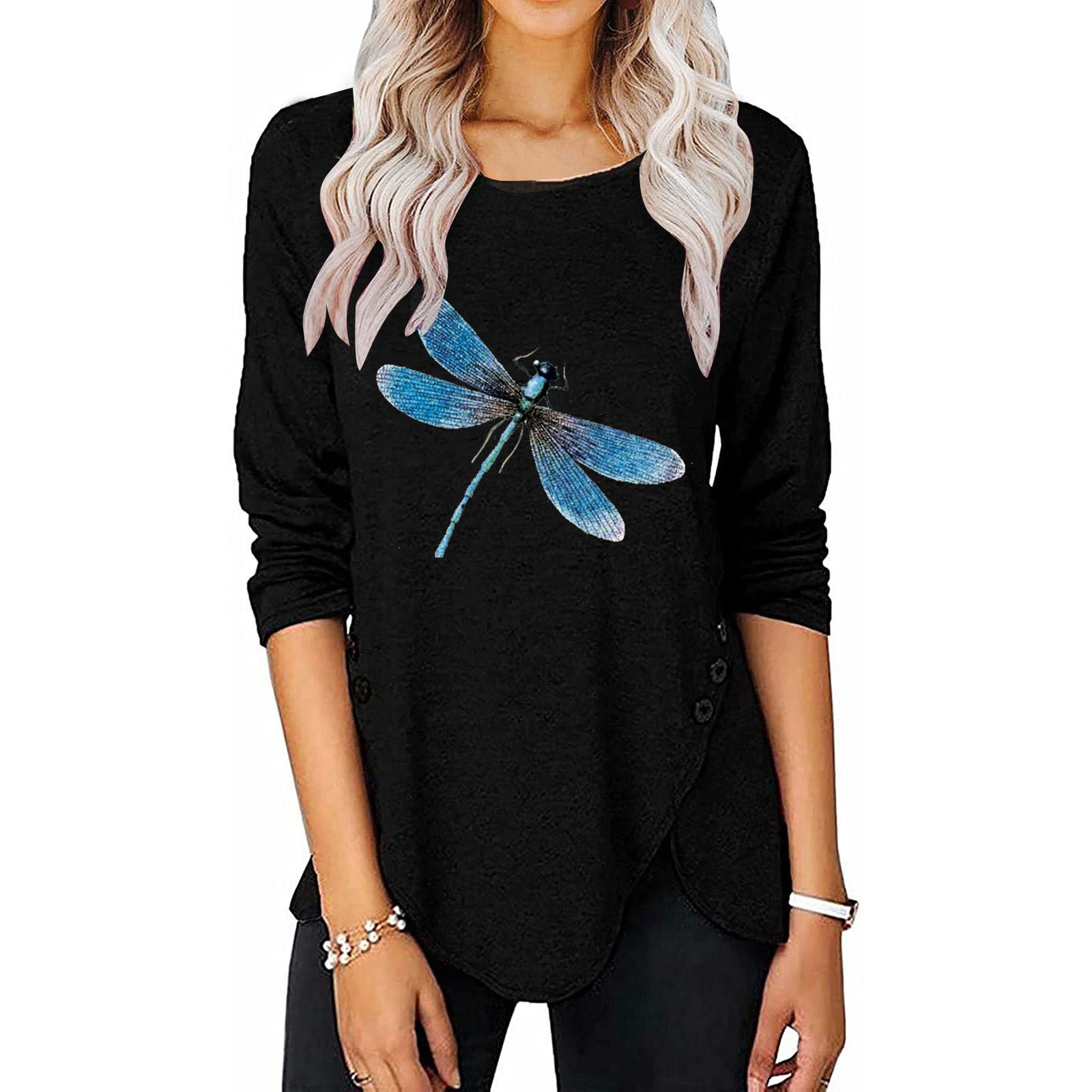 Women Casual Fashion Printed Button Long-sleeved T-shirt Women s Top XXXXXL