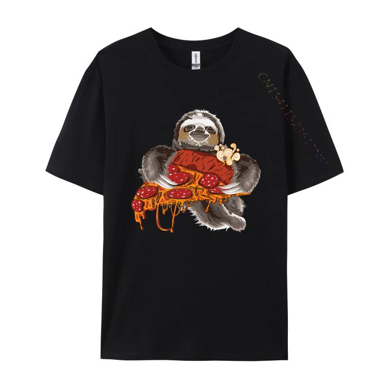 Sloth Holding Pepperoni Pizza Funny TShirt Tee Top Camisas Men Casual Clothing Gift Newest Tshirt Streetwear