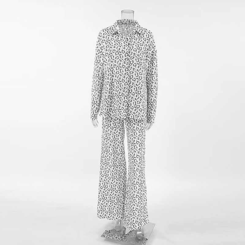 

Модный костюм из крепдешина с леопардовым принтом, рубашка и брюки Leopard print L