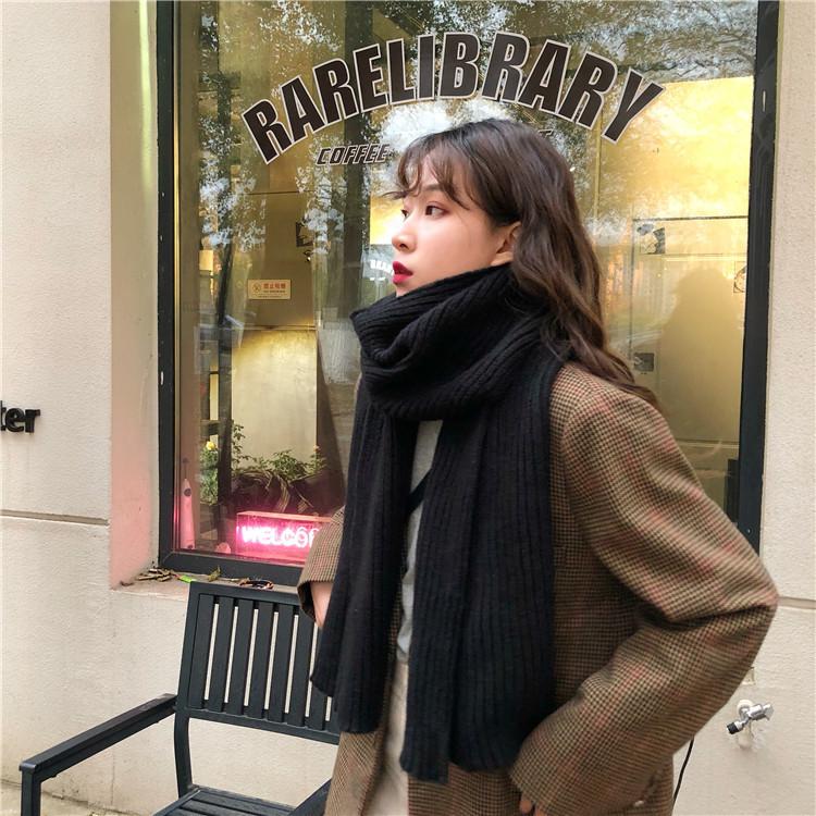Korean version ins wool knitted scarf women's autumn and winter thickened warm scarf student solid color trendy red versatile model