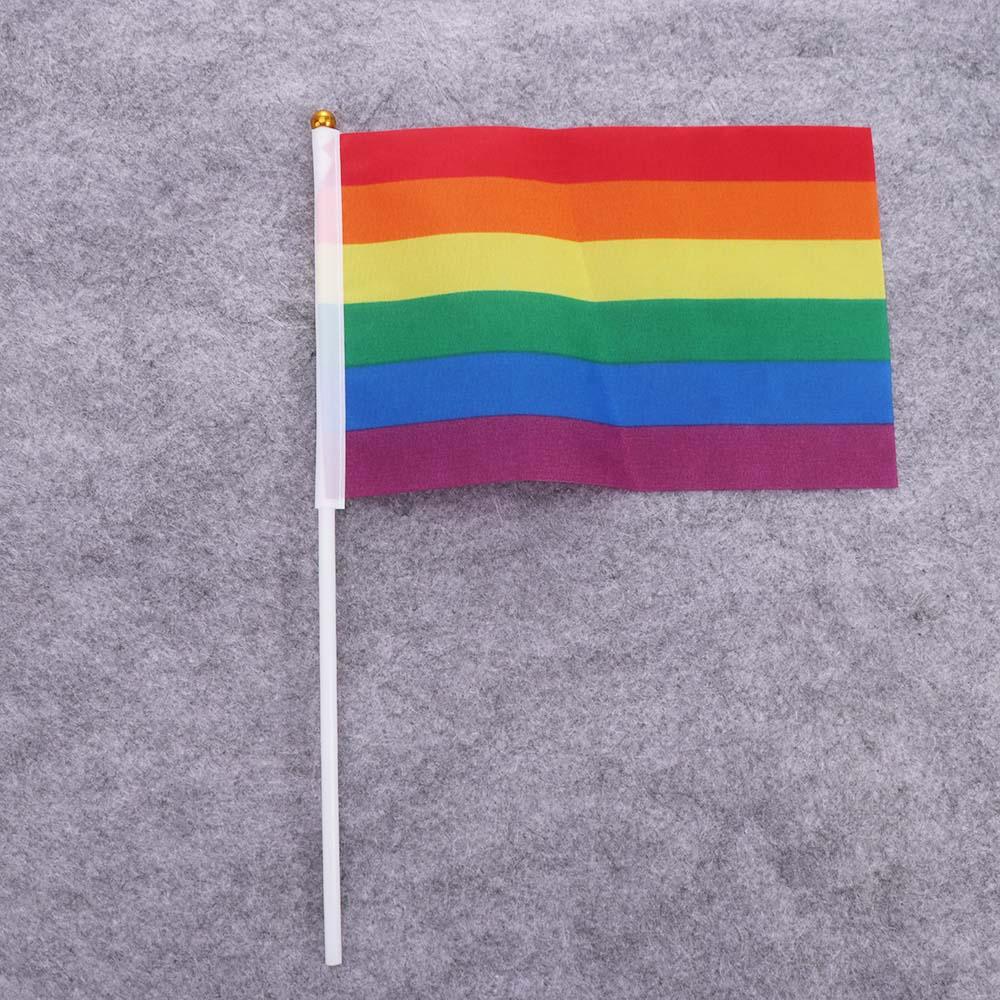 10Pcs LGBT Rainbow Flags Dacron HandHeld Flag Small Rainbow Hand Flag Party Decorations