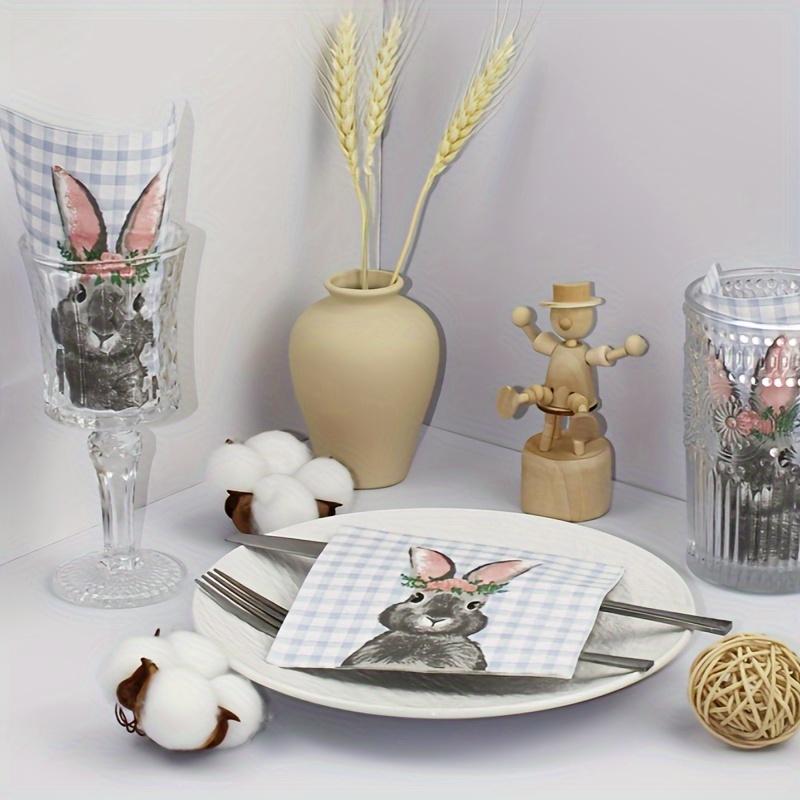 20pcs 25cm 2-Ply Easter Bunny Element Colorful Napkins Plaid Square Napkins Party Decoration Paper Placemats Pink Ears Paper
