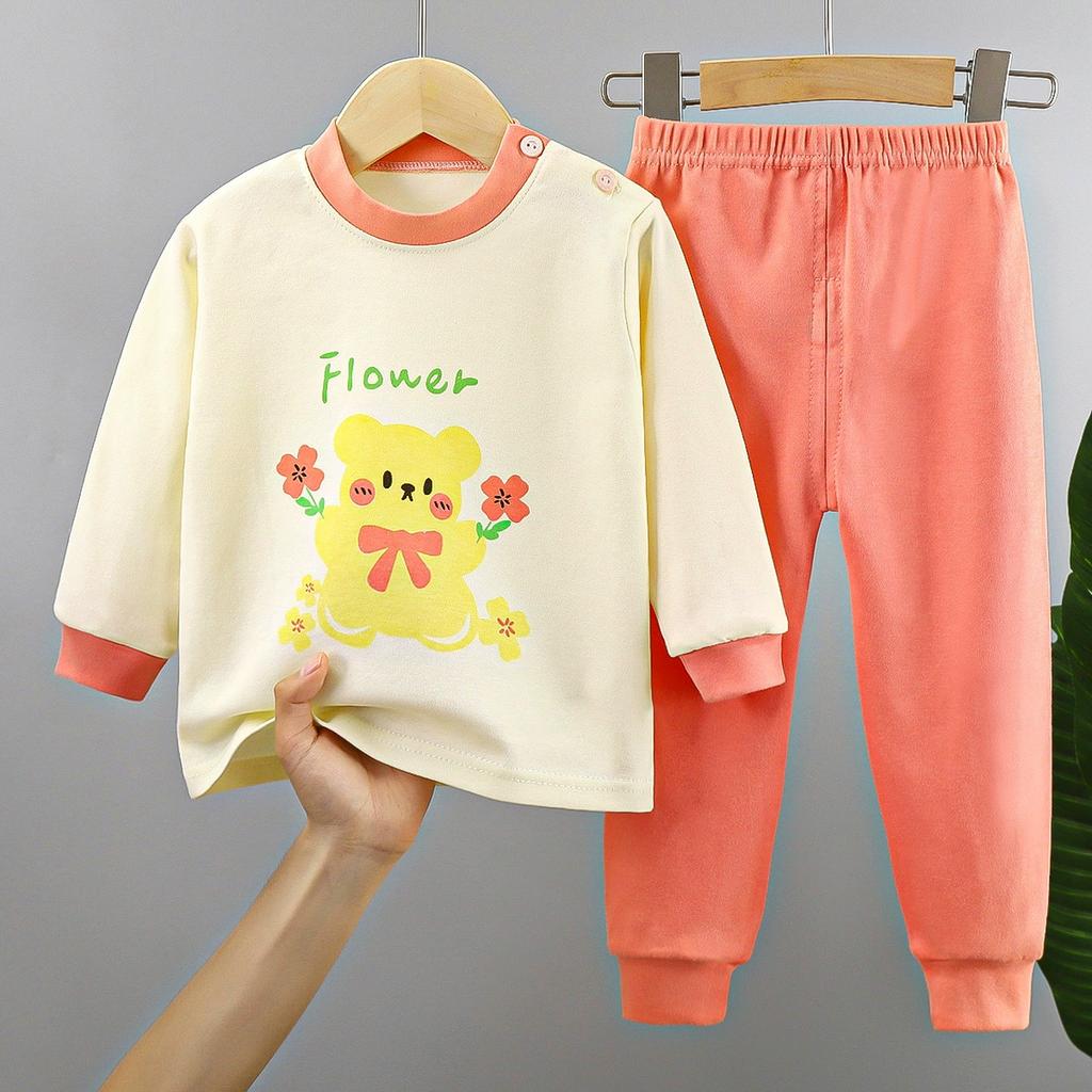 Cotton Children Pajamas Sets Unisex Soft Comfort Warm Cute Cartoon Printed Suitable Boys Girls Perfect for Autumn Winter Warmth