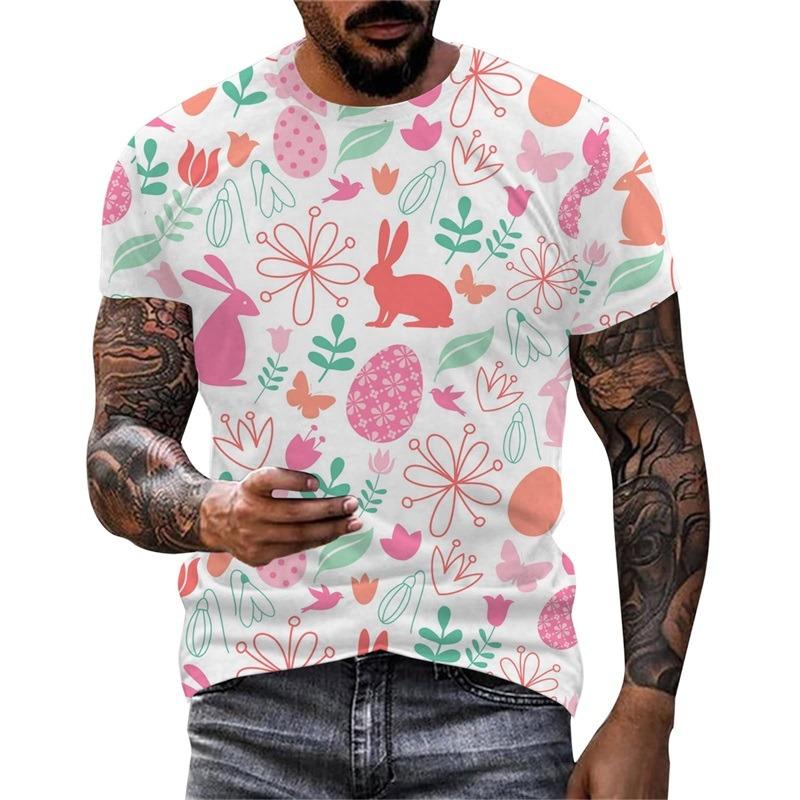 Full Print Easter T Shirt For Men New In Short Sleeve Easter Bunny Egg Pattern