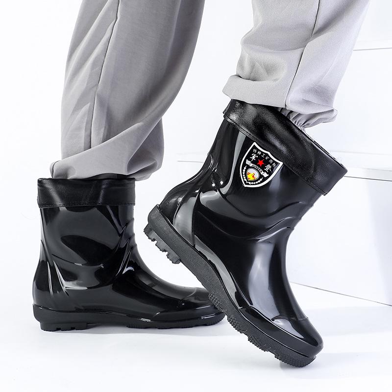 Men's Extra Large Waterproof Non-Slip Fishing Boots: Thick, Wear-Resistant, Warm, High-Cut Rain Boots