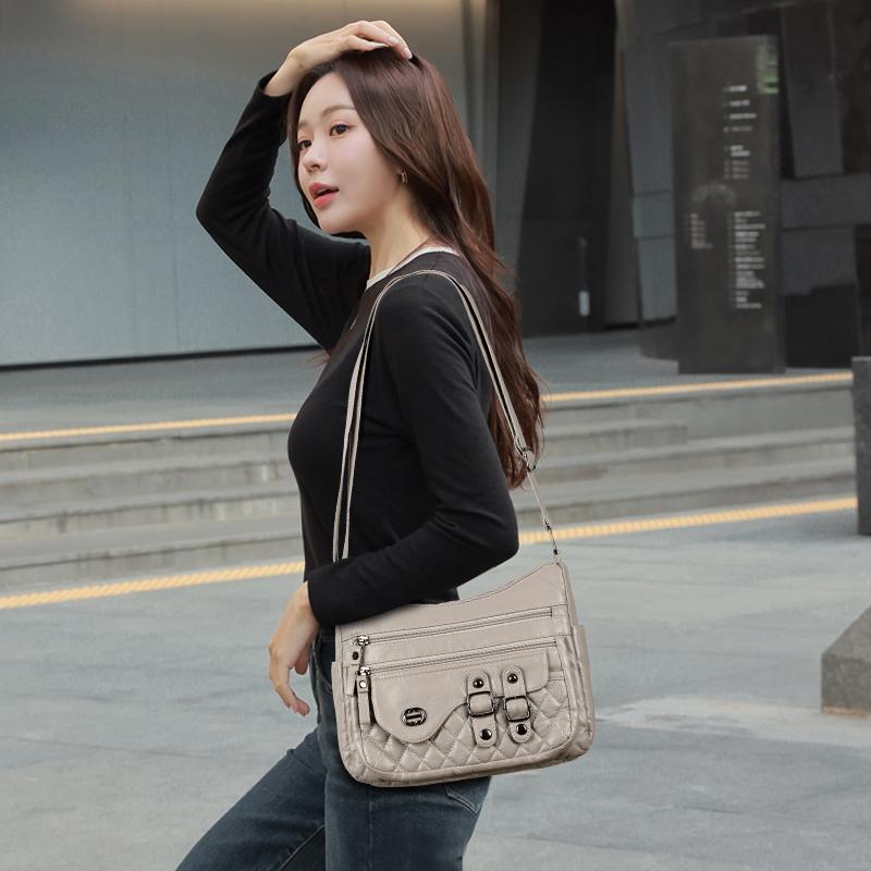 Soft Leather Multi-Layer Shoulder Bag Women's Multi-Pocket Crossbody Bag Mother's Bag