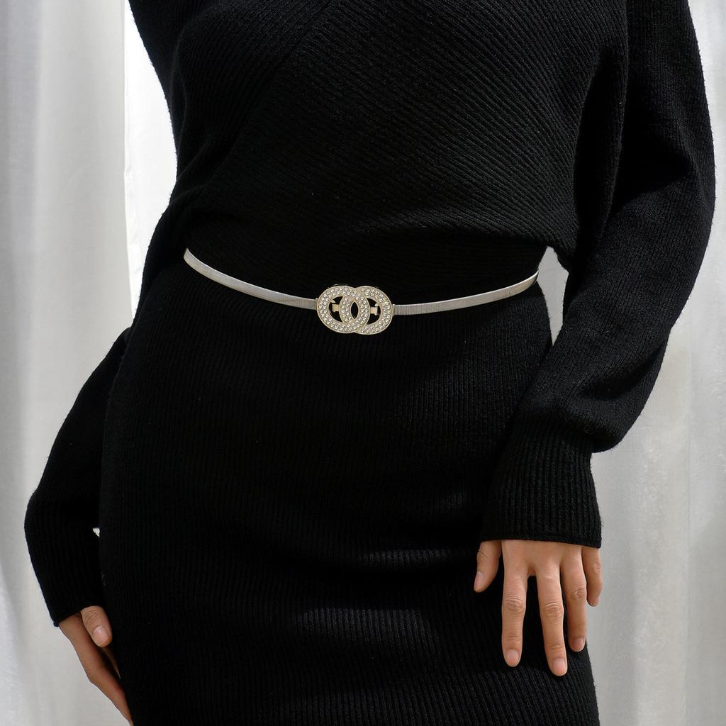 Labelable Fast Double-ring Spring Women's Waist Chain Versatile and Fashionable Rhinestone Metal