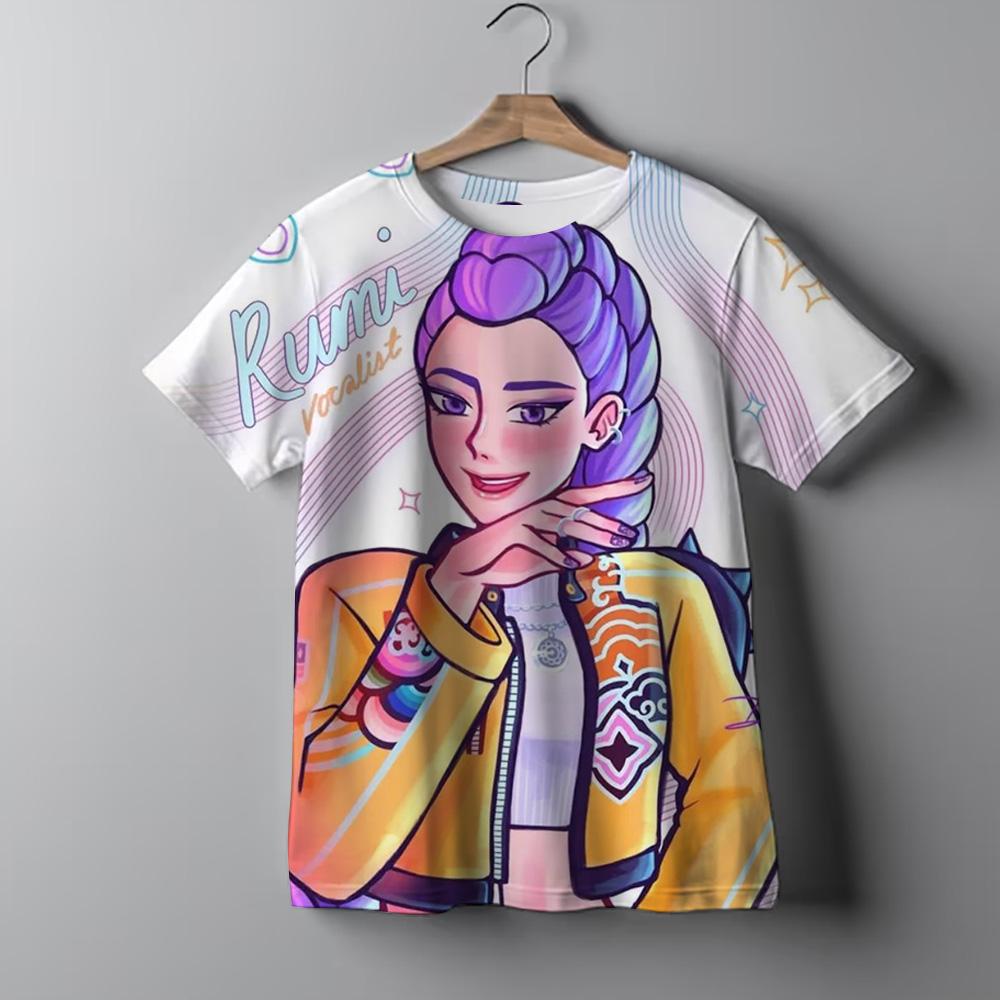 Kids T-shirt KPop Demon Hunters 2025 Movie Crew Neck Cartoon Girls Boys Tee Casual Baby Print Fashion Casual Girl Clothes