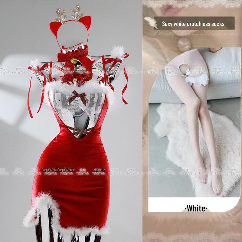 Seductive Red Christmas Lingerie Set - Sheer, Tight-Fit, Teasing Role Play Costume 0936