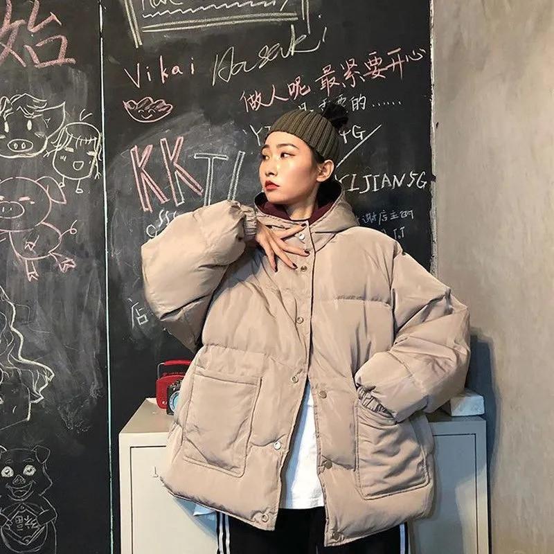 Winter Velvet Warm Loose Letter Print Solid Double-sided Coat Female Both Sides Wear Short Oversize Jackets Women Casual Bread Jacket