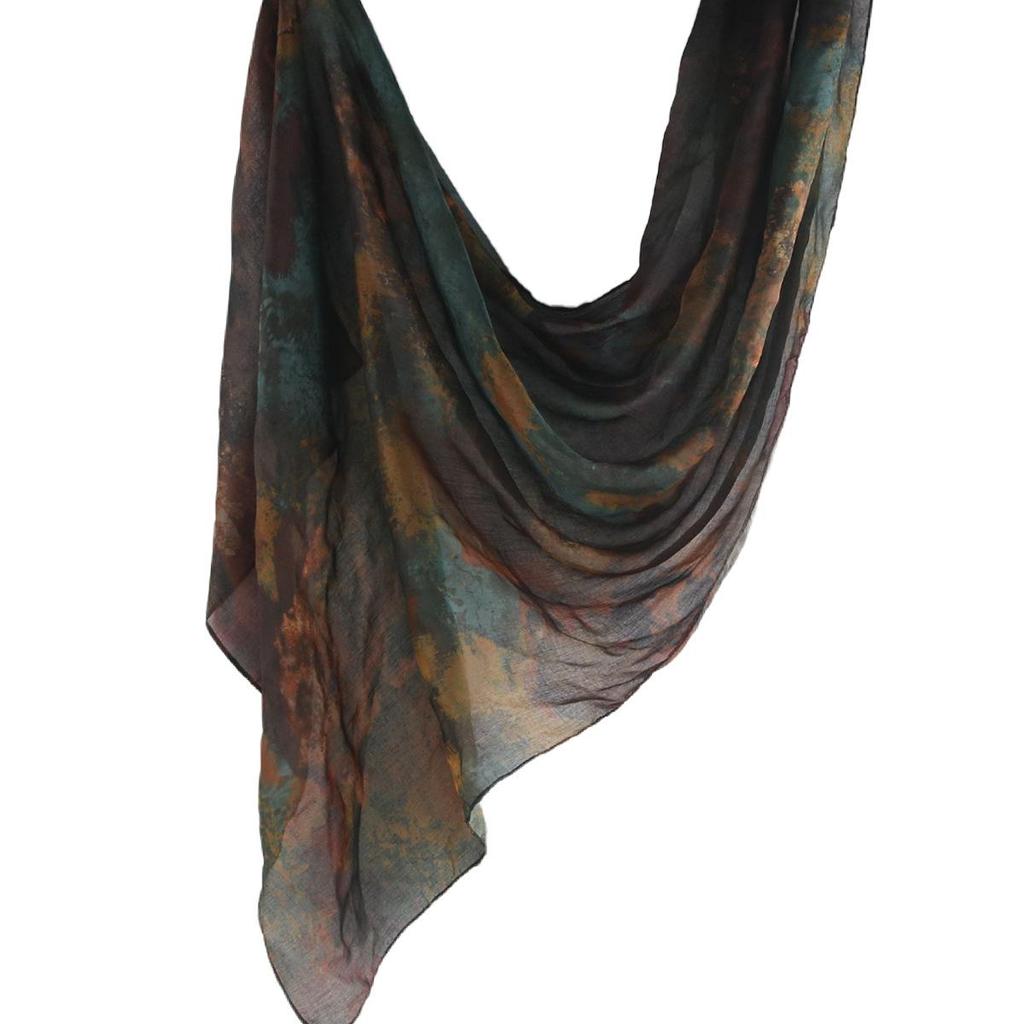 "Ethnic Watercolor Modal Cotton Shawl Satin Print Scarf for Women"