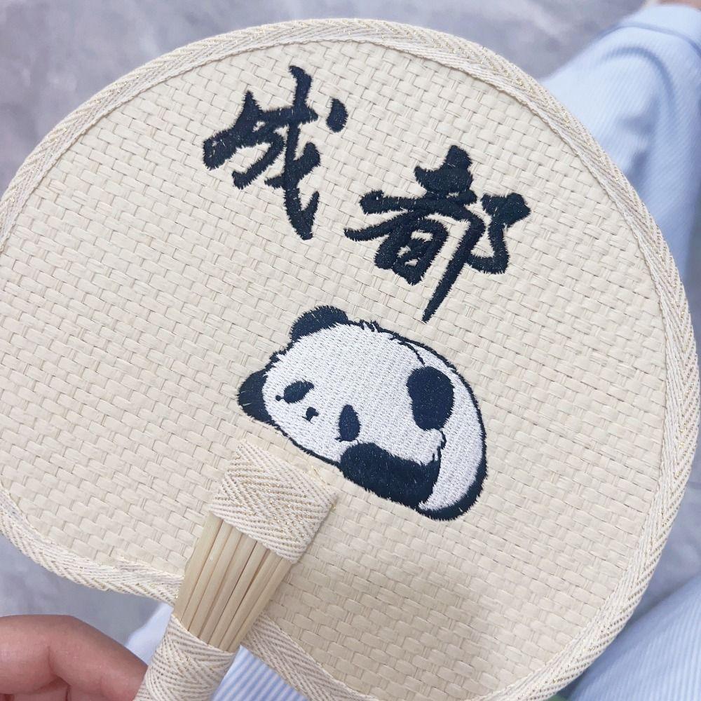 Handheld Handmade Straw Fan Chinese Style Cooling Fan Creative Summer Panda Fan  for Home