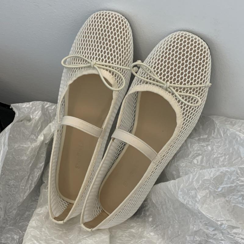 

Fashion 2025 New Luxury Mesh Footwear Ladies Flat Slip-on Shoes Summer Fashion Butterfly Knot Shallow Women Ballet Dance Shoes Sandals 35 бежевый