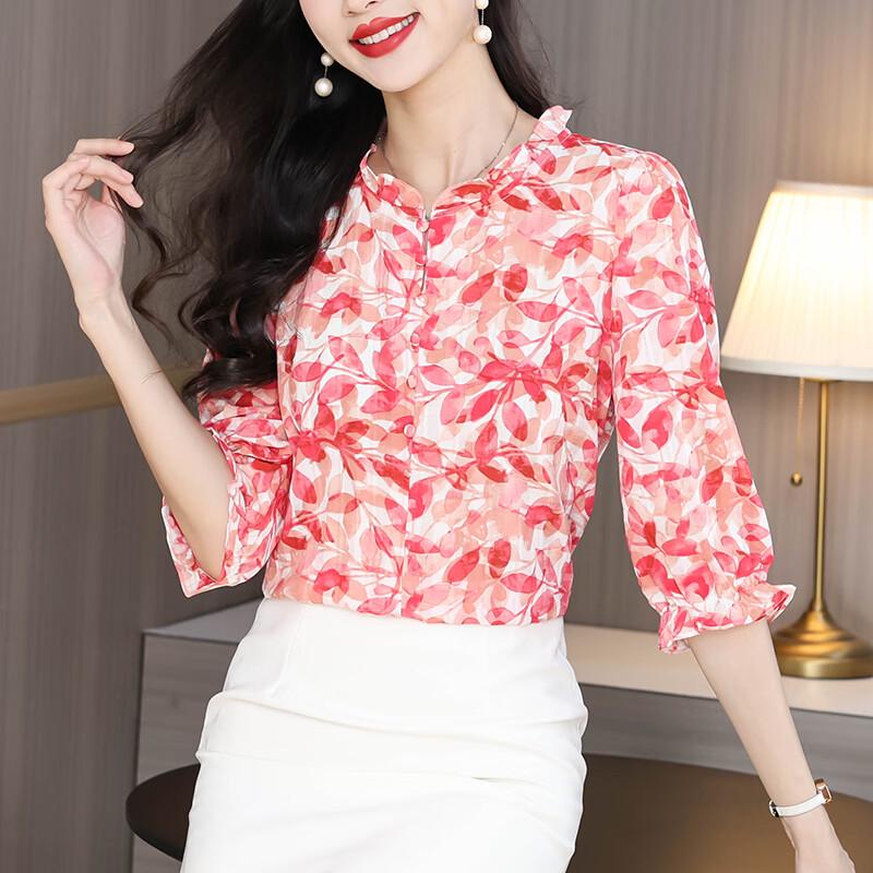 La Chapelle Color-block Floral Print Women s Blouse L