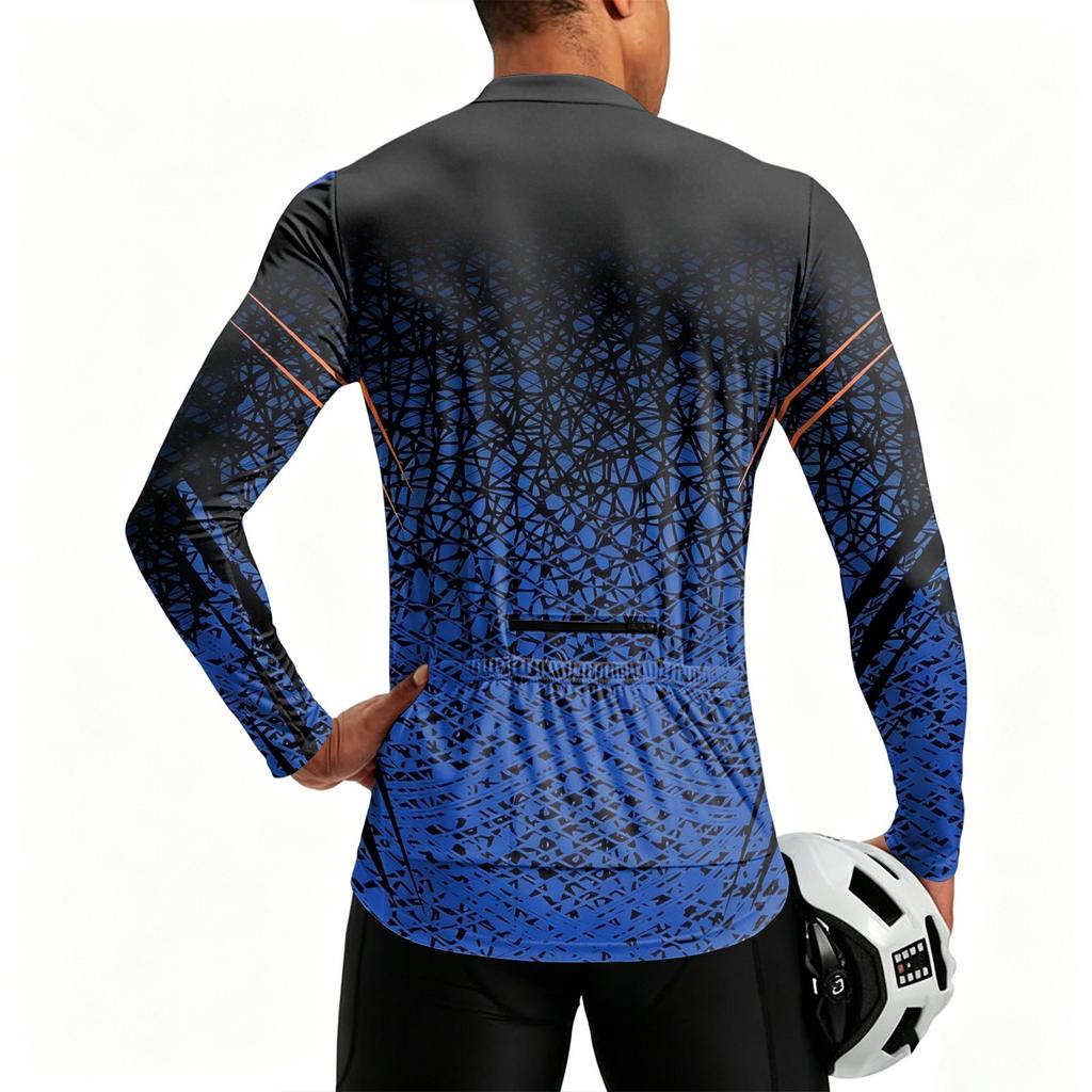 Men's Round Neck Printed Long Sleeve Cycling Jersey Breathable Quick Dry Half Zipper Sports Shirt for Outdoor Activities