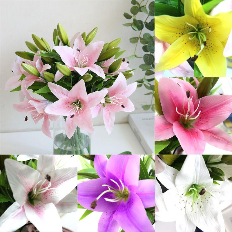 38cm Real Touch Artificial Lily Millet Flower Bunch Spray Wedding Decor