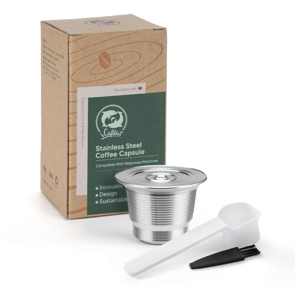 

Compatible with Nespresso Stainless Steel Refillable Coffee Filter Reusable Coffee Capsule with Tamper Disposible Paper Filter